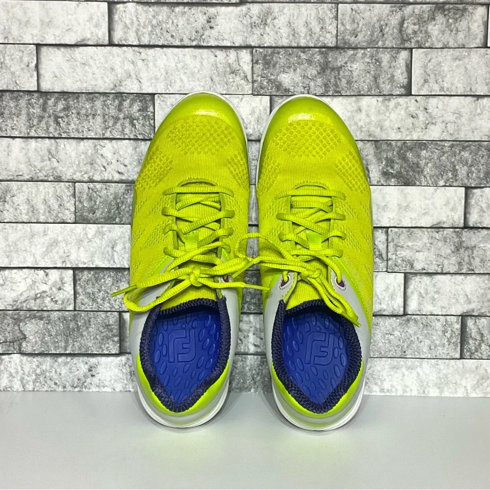 FootJoy Women's Neon Yellow Athletic Golf Shoe with Purple Logo